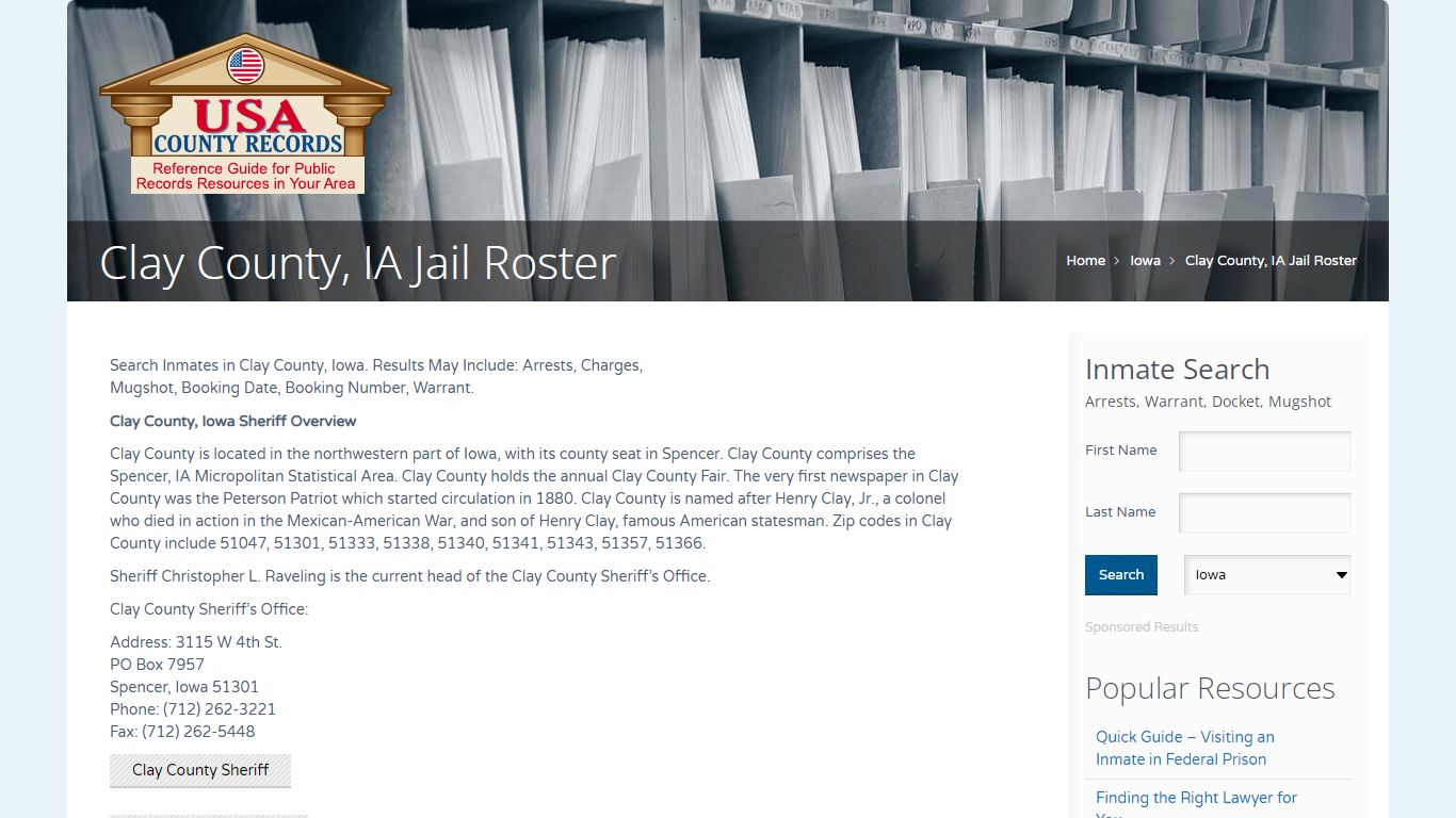 Clay County, IA Jail Roster | Name Search